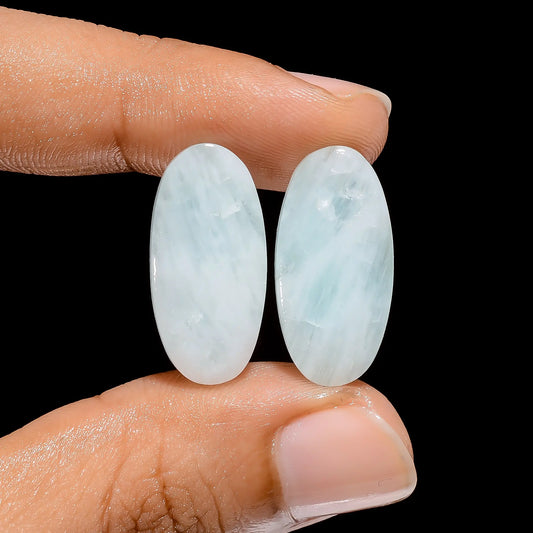 Wonderful Top Grade Quality 100% Natural Blue Aragonite Oval Shape Cabochon Loose Gemstone Pair For Making Earrings 19 Ct. 22X11X4 mm V-4497