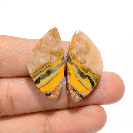 Bumble Bee Jasper Fancy Shape Cabochon Loose Gemstone Pair Natural 33 Ct. 29X15X4 mm V-4515