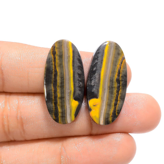 Bumble Bee Jasper Oval Shape Cabochon Loose Gemstone Pair Natural 28 Ct. 27X13X4 mm V-4517