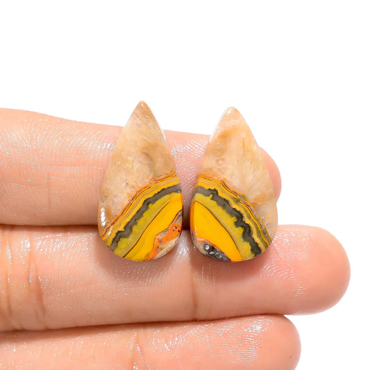Bumble Bee Jasper Pear Shape Cabochon Loose Gemstone Pair Natural 21 Ct. 23X12X4 mm V-4519