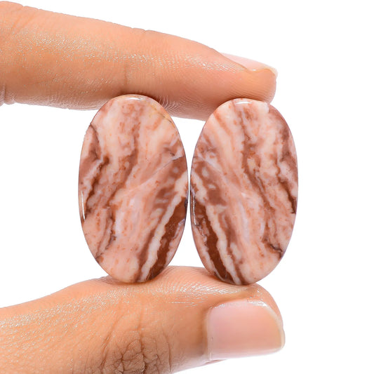 Amazing Top Grade Quality 100% Natural Coconut Jasper Oval Shape Cabochon Loose Gemstone Pair For Making Earrings 48.5 Ct. 30X17X4 mm V-4526