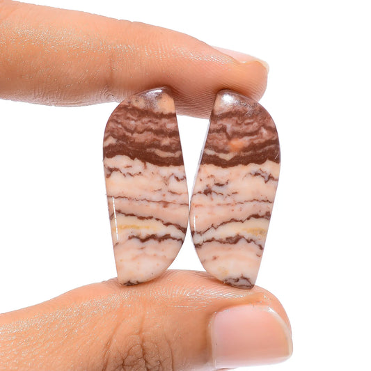 Coconut Jasper Fancy Shape Cabochon Loose Gemstone Pair Natural 35 Ct. 31X12X4 mm V-4530