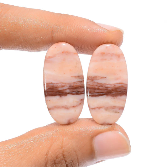 Coconut Jasper Oval Shape Cabochon Loose Gemstone Pair Natural 31.5 Ct. 28X14X4 mm V-4532