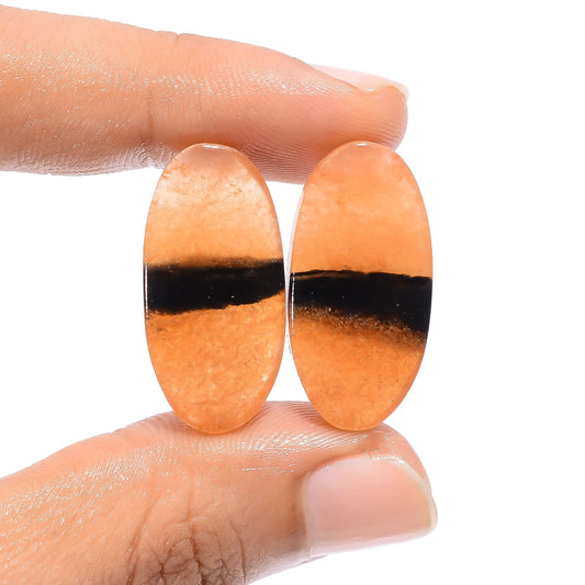 Bio Amazonite Oval Shape Cabochon Loose Gemstone Pair Natural 29.5 Ct. 27X13X4 mm V-4535