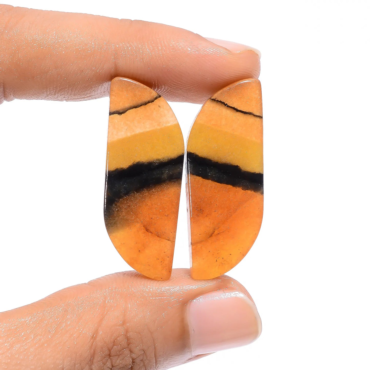 Bio Amazonite Fancy Shape Cabochon Loose Gemstone Pair Natural 44.5 Ct. 34X13X4 mm V-4536