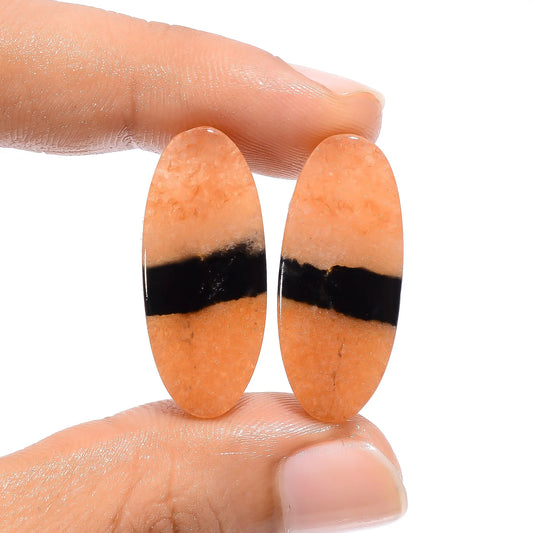Bio Amazonite Oval Shape Cabochon Loose Gemstone Pair Natural 31 Ct. 28X12X4 mm V-4538