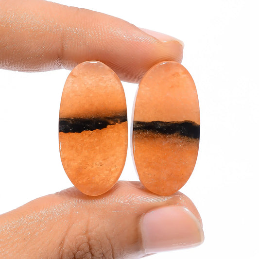 Bio Amazonite Oval Shape Cabochon Loose Gemstone Pair Natural 34.5 Ct. 27X13X4 mm V-4539