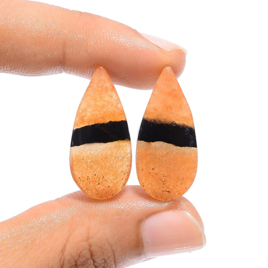 Bio Amazonite Pear Shape Cabochon Loose Gemstone Pair Natural 20.5 Ct. 26X12X4 mm V-4540