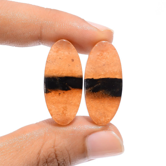 Bio Amazonite Oval Shape Cabochon Loose Gemstone Pair Natural 34 Ct. 28X13X4 mm V-4542