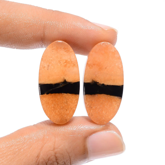 Bio Amazonite Oval Shape Cabochon Loose Gemstone Pair Natural 33.5 Ct. 27X13X5 mm V-4543