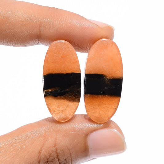 Bio Amazonite Oval Shape Cabochon Loose Gemstone Pair Natural 31.5 Ct. 26X12X4 mm V-4545