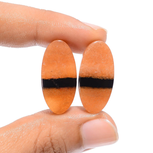 Bio Amazonite Oval Shape Cabochon Loose Gemstone Pair Natural 31 Ct. 25X12X5 mm V-4546