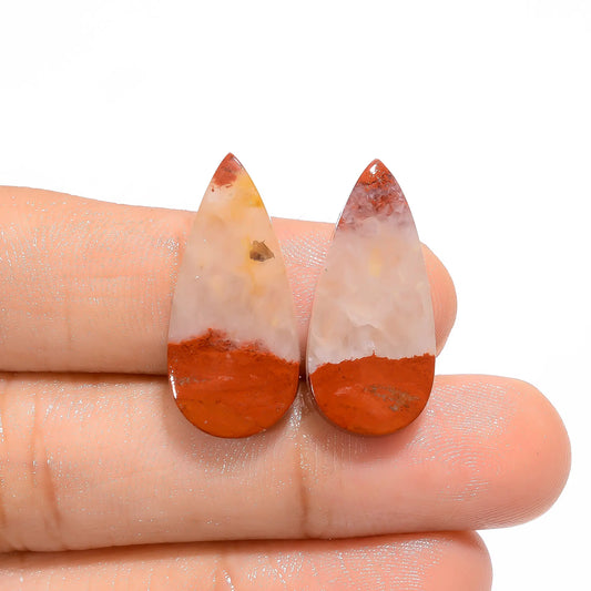 Rainbow Jasper Pear Shape Cabochon Loose Gemstone Pair Natural 18 Ct. 25X11X3 mm V-4558