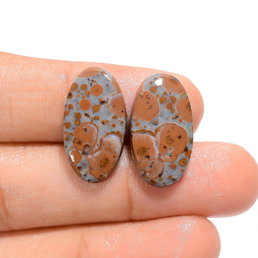 Asteroid Jasper Oval Shape Cabochon Loose Gemstone Pair Natural 12.5 Ct. 20X11X3 mm V-4564