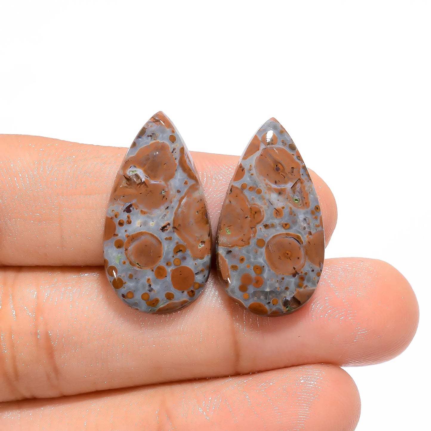 Asteroid Jasper Pear Shape Cabochon Loose Gemstone Pair Natural 17 Ct. 25X13X3 mm V-4565