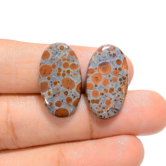 Asteroid Jasper Oval Shape Cabochon Loose Gemstone Pair Natural 16.5 Ct. 22X12X3 mm V-4568