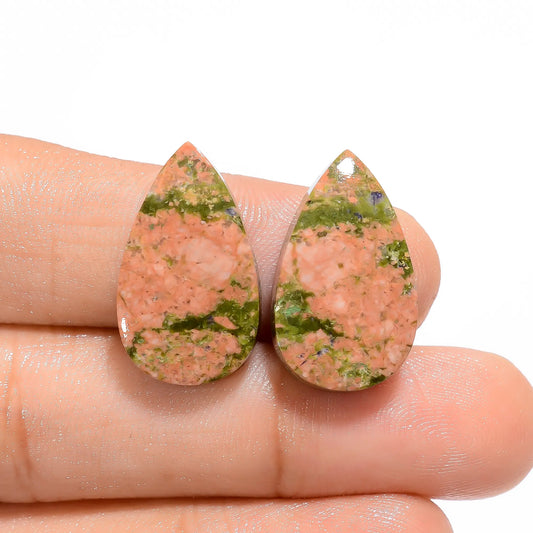 Amazing Top Grade Quality 100% Natural Unakite Pear Shape Cabochon Loose Gemstone Pair For Making Earrings 22 Ct. 21X12X4 mm V-4573