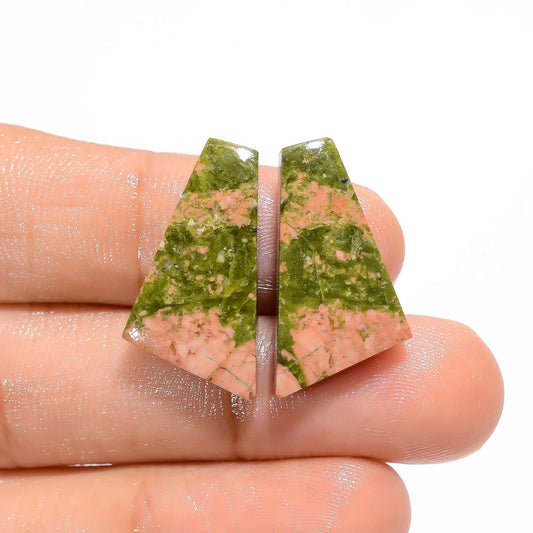 Unakite Fancy Shape Cabochon Loose Gemstone Pair Natural 21.5 Ct. 21X13X4 mm V-4576