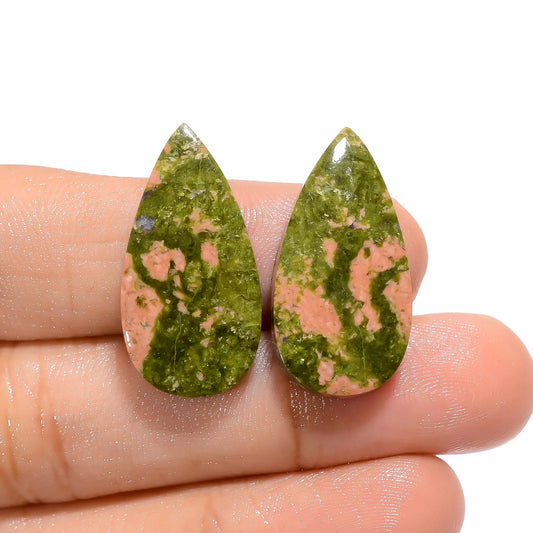 Unakite Pear Shape Cabochon Loose Gemstone Pair Natural 30 Ct. 26X13X4 mm V-4578