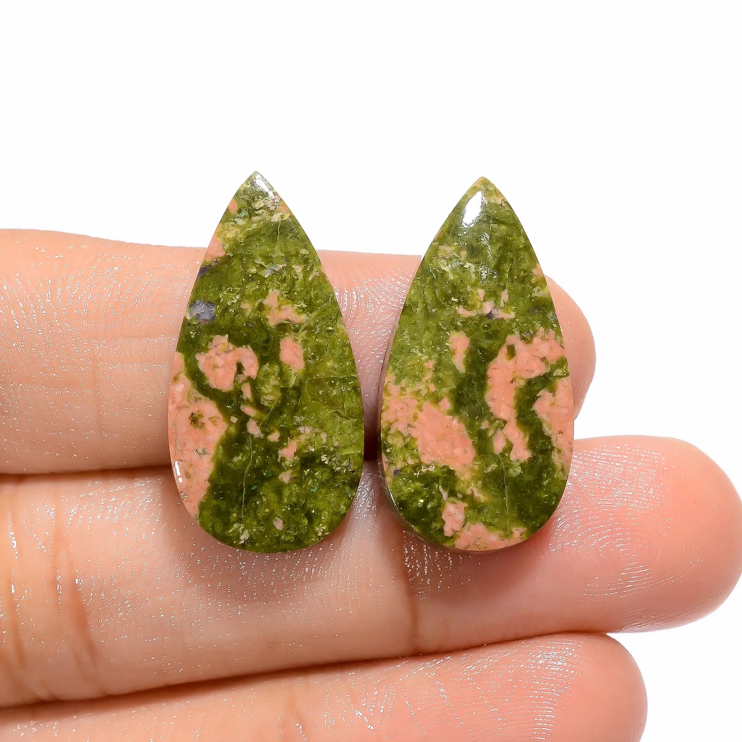 Unakite Pear Shape Cabochon Loose Gemstone Pair Natural 30 Ct. 26X13X4 mm V-4578