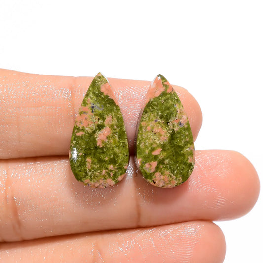 Unakite Pear Shape Cabochon Loose Gemstone Pair Natural 20.5 Ct. 21X11X4 mm V-4579