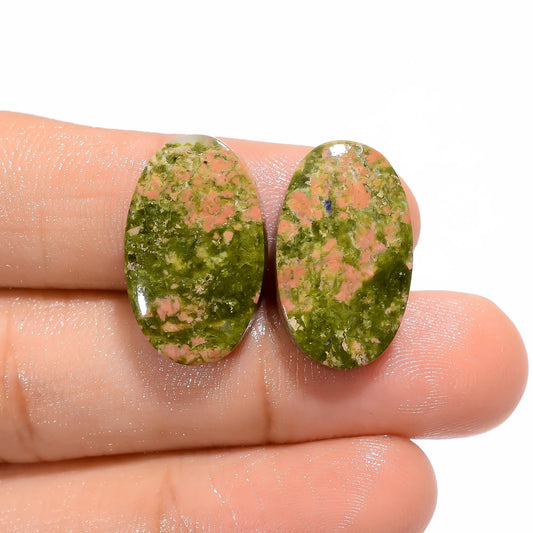 Unakite Oval Shape Cabochon Loose Gemstone Pair Natural 24.5 Ct. 20X12X4 mm V-4580