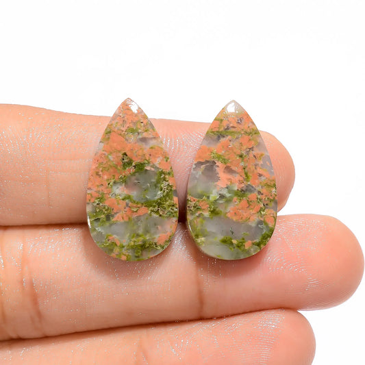 Unakite Pear Shape Cabochon Loose Gemstone Pair Natural 19 Ct. 22X12X4 mm V-4581