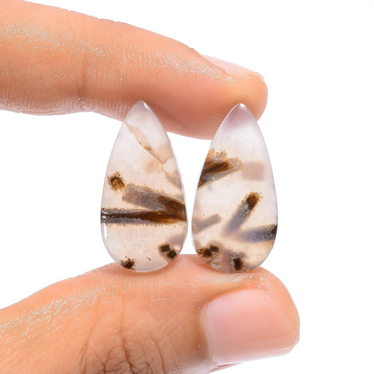 Stick Agate Pear Shape Cabochon Loose Gemstone Pair Natural 16.5 Ct. 23X11X3 mm V-4588