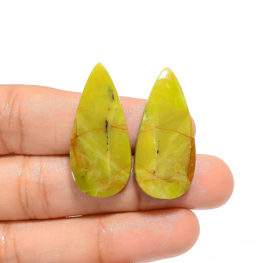 Serpentine Pear Shape Cabochon Loose Gemstone Pair Natural 28.5 Ct. 32X15X4 mm V-4602