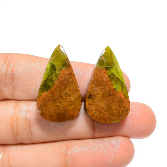 Serpentine Pear Shape Cabochon Loose Gemstone Pair Natural 33.5 Ct. 28X16X4 mm V-4609