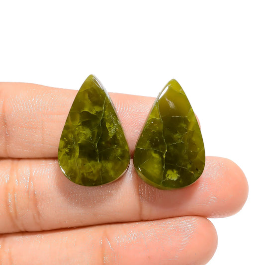 Serpentine Pear Shape Cabochon Loose Gemstone Pair Natural 29 Ct. 24X15X5 mm V-4610