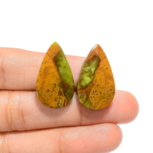 Serpentine Pear Shape Cabochon Loose Gemstone Pair Natural 29 Ct. 26X15X4 mm V-4611