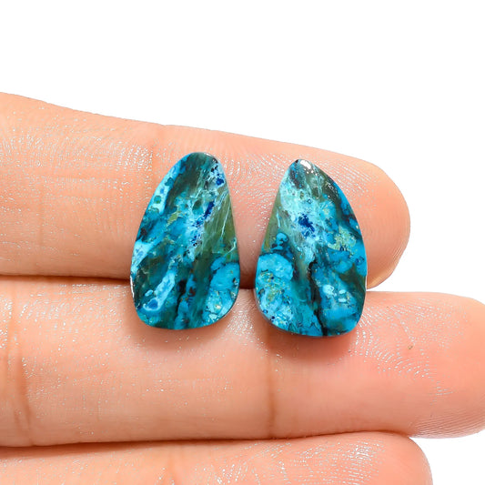 Chrysocolla Fancy Shape Cabochon Loose Gemstone Pair Natural 11 Ct. 16X10X3 mm V-4638