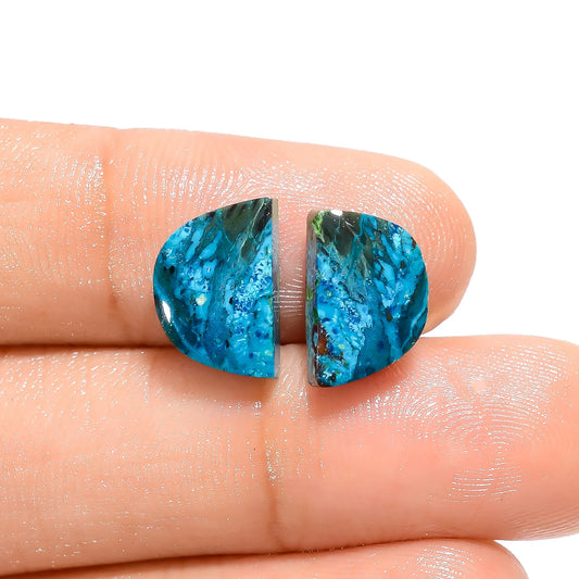 Chrysocolla D Shape Cabochon Loose Gemstone Pair Natural 7.5 Ct. 12X7X4 mm V-4639