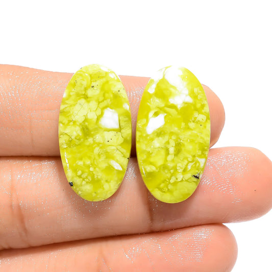 Lizardite Oval Shape Cabochon Loose Gemstone Pair Natural 21.5 Ct. 24X13X4 mm V-4642