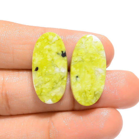 Lizardite Oval Shape Cabochon Loose Gemstone Pair Natural 21 Ct. 24X12X3 mm V-4645