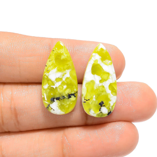 Lizardite Pear Shape Cabochon Loose Gemstone Pair Natural 16.5 Ct. 23X11X3 mm V-4646