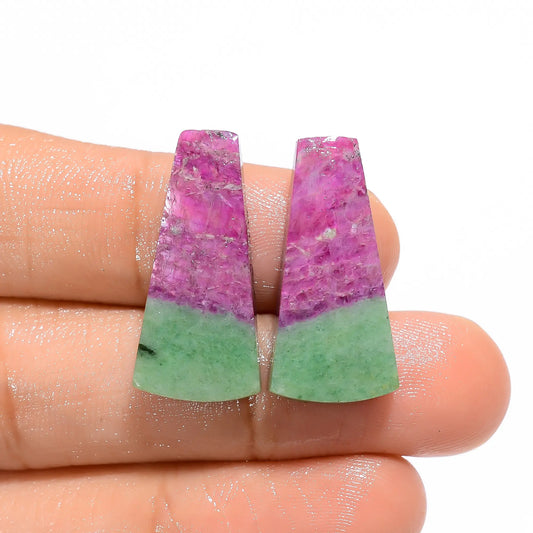 Ruby Zoisite Fancy Shape Cabochon Loose Gemstone Pair Natural 25.5 Ct. 24X12X4 mm V-4666