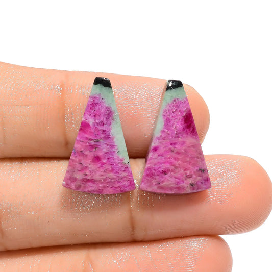 Ruby Zoisite Fancy Shape Cabochon Loose Gemstone Pair Natural 15.5 Ct. 19X12X3 mm V-4669