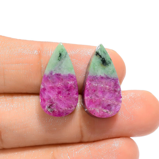 Ruby Zoisite Pear Shape Cabochon Loose Gemstone Pair Natural 23.5 Ct. 20X10X4 mm V-4670