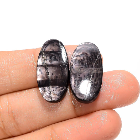 Hypersthene Oval Shape Cabochon Loose Gemstone Pair Natural 24 Ct. 23X11X3 mm V-4688