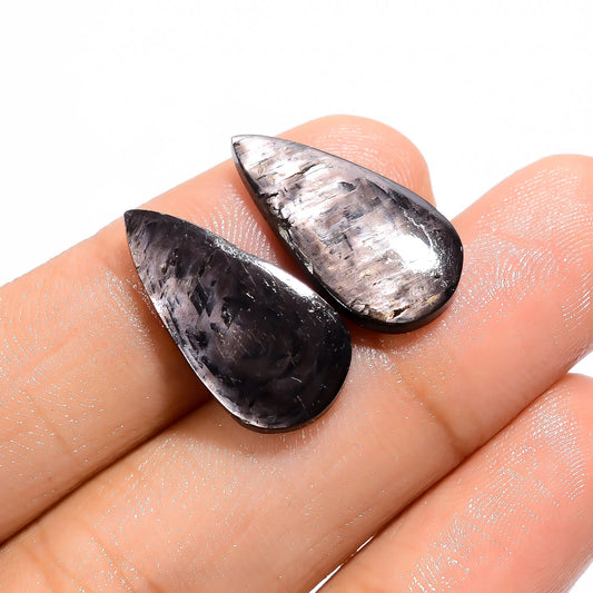 Hypersthene Pear Shape Cabochon Loose Gemstone Pair Natural 11.5 Ct. 20X10X3 mm V-4692