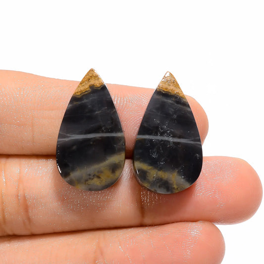 Tiger Skin Pear Shape Cabochon Loose Gemstone Pair Natural 28.5 Ct. 23X13X5 mm V-4703