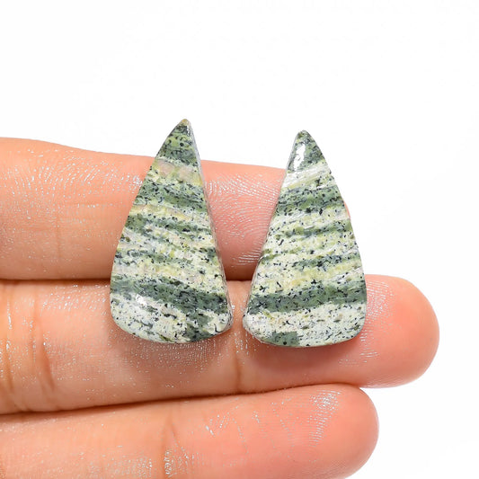 Green Swiss Opal Fancy Shape Cabochon Loose Gemstone Pair Natural 19.5 Ct. 26X14X4 mm V-4715