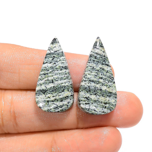 Green Swiss Opal Pear Shape Cabochon Loose Gemstone Pair Natural 28 Ct. 27X14X5 mm V-4716