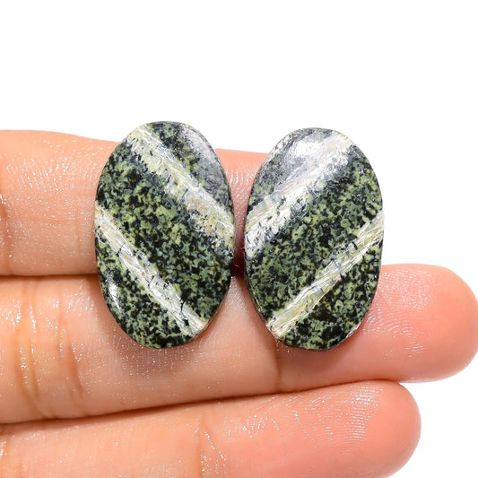 Green Swiss Opal Oval Shape Cabochon Loose Gemstone Pair Natural 24 Ct. 25X15X3 mm V-4717