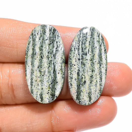 Green Swiss Opal Oval Shape Cabochon Loose Gemstone Pair Natural 32 Ct. 29X14X4 mm V-4718
