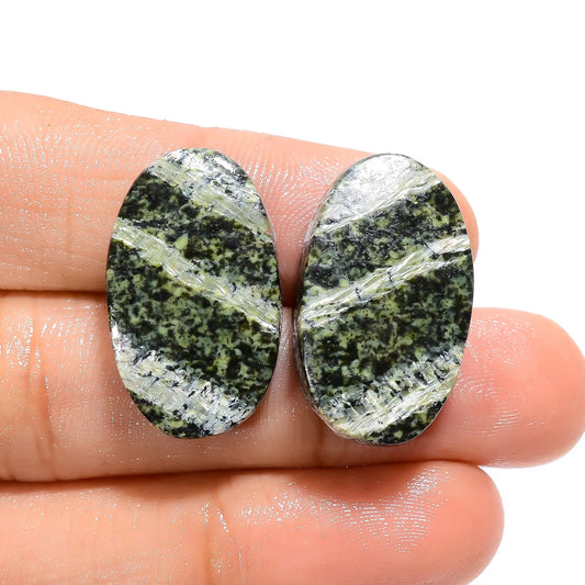 Green Swiss Opal Oval Shape Cabochon Loose Gemstone Pair Natural 35 Ct. 24X14X5 mm V-4719