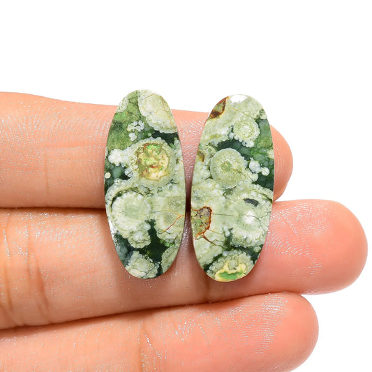 Rhyolite Oval Shape Cabochon Loose Gemstone Pair Natural 17.5 Ct. 26X11X4 mm V-4732