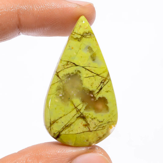 Green Opal Pear Shape Cabochon Loose Gemstone Natural 34 Ct. 40X23X5 mm V-4754